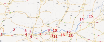 黄河河南段已建的16座黄河公路桥梁分布示意图