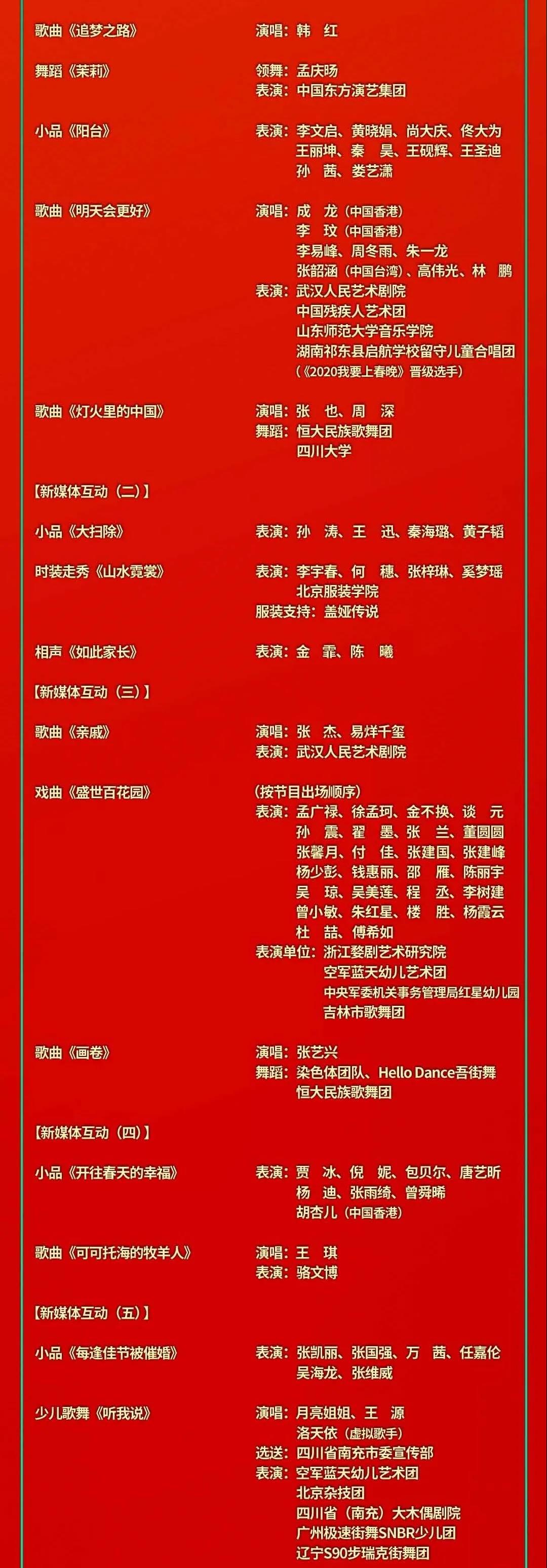 《2021年春节联欢晚会》节目单正式出炉