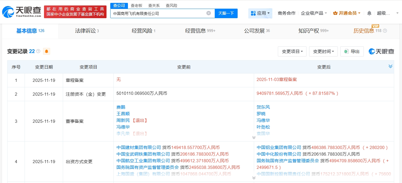 中国商飞增资至940.98亿元，增幅约88％